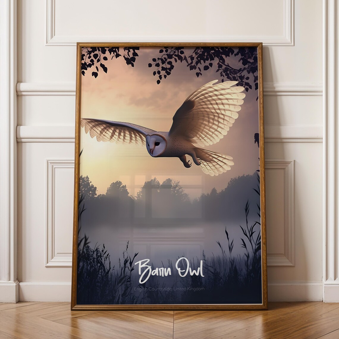 Barn Owl Print, Rustic Countryside Bird Art