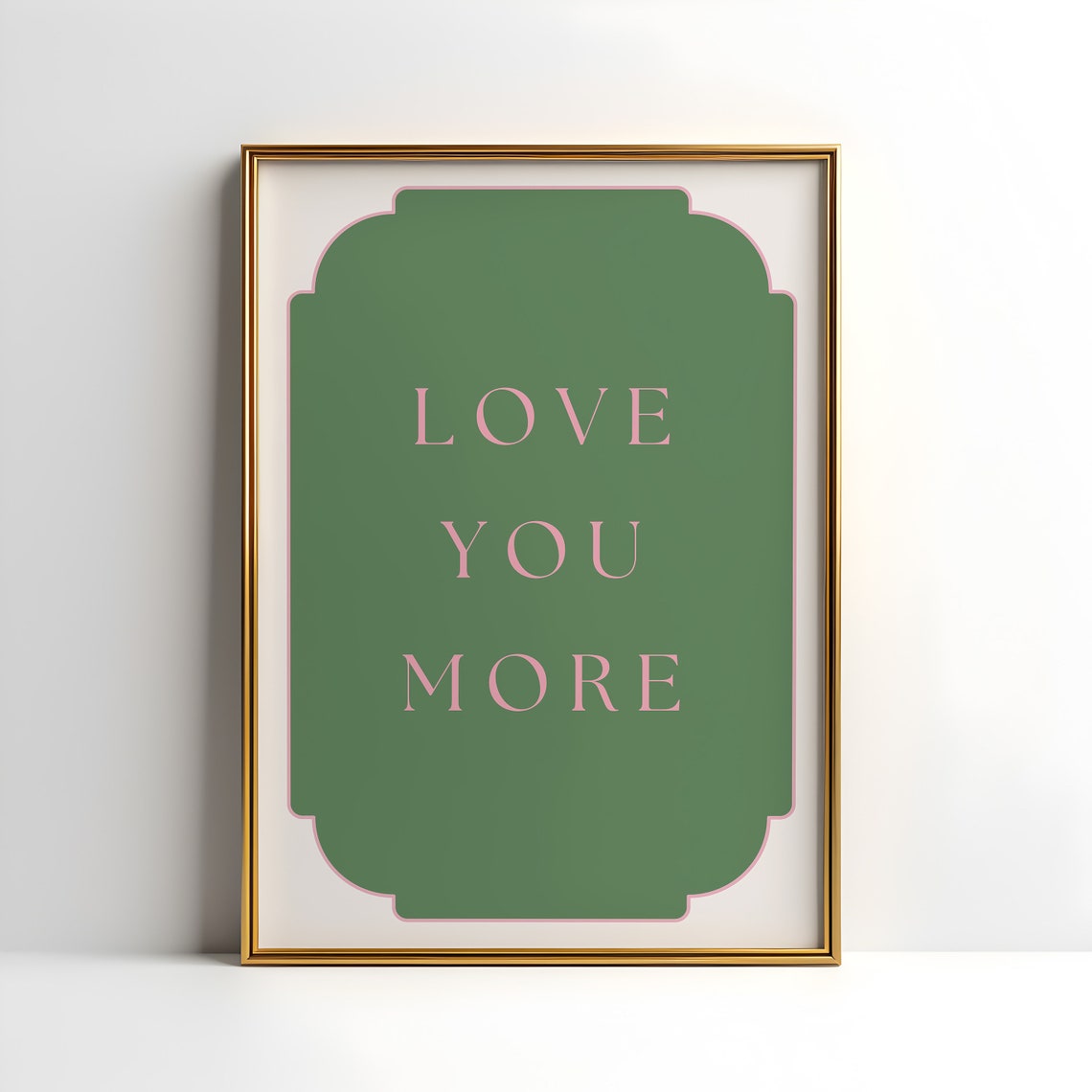 Love You More Romantic Pink Green Minimalist Typography Poster - Image 3