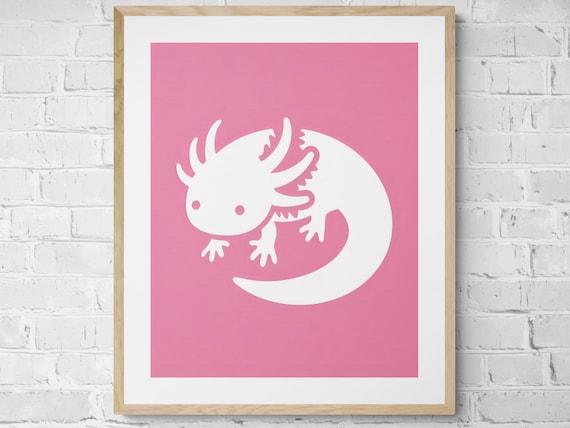 White Axolotl Silhouette Pink Minimalist Cute Nursery Animal Poster