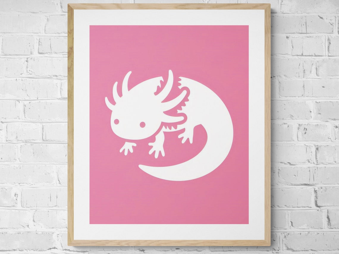 White Axolotl Silhouette Pink Minimalist Cute Nursery Animal Poster