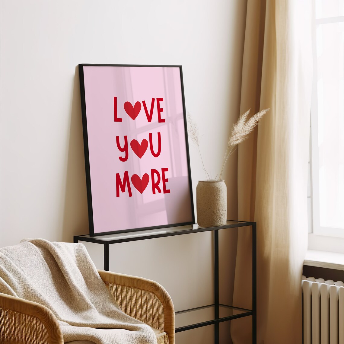 Love You More Red Heart Playful Pink Typography Love Quote Poster - Image 2