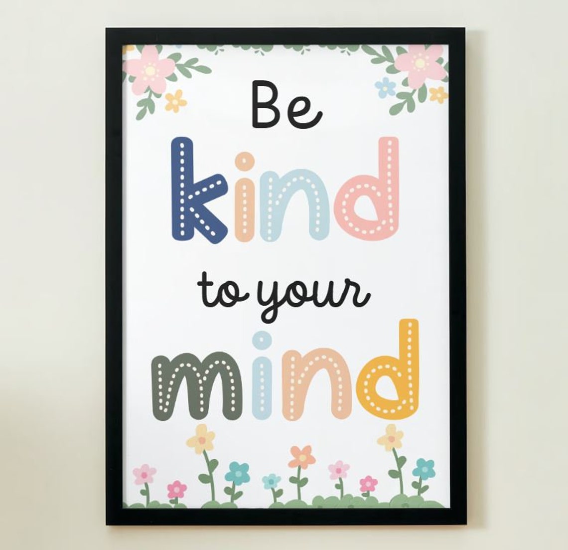 Be Kind To Your Mind Floral Mental Health Affirmation Poster - Image 3