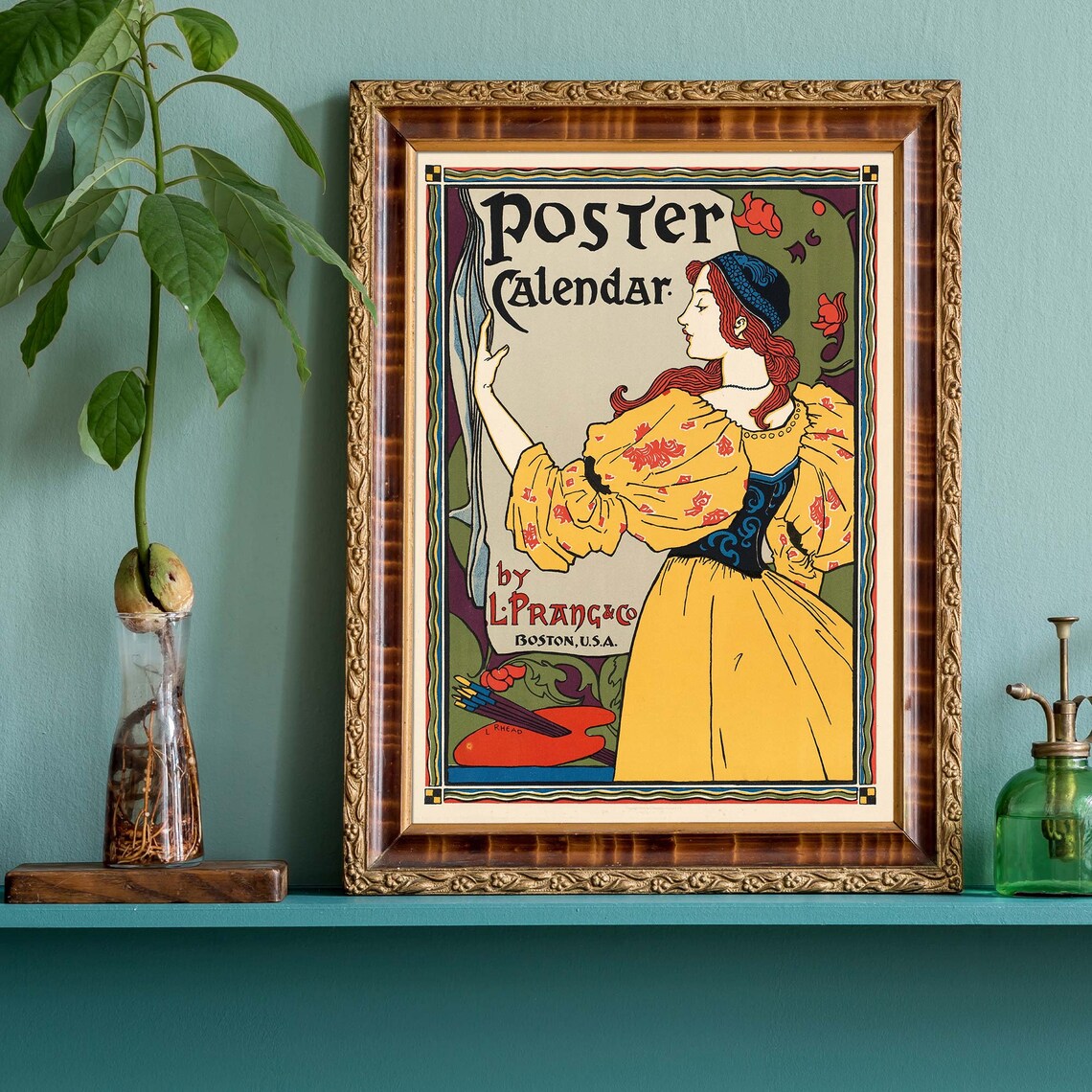 L Prang Calendar Woman Vintage Art Nouveau Advertising Poster - Image 2