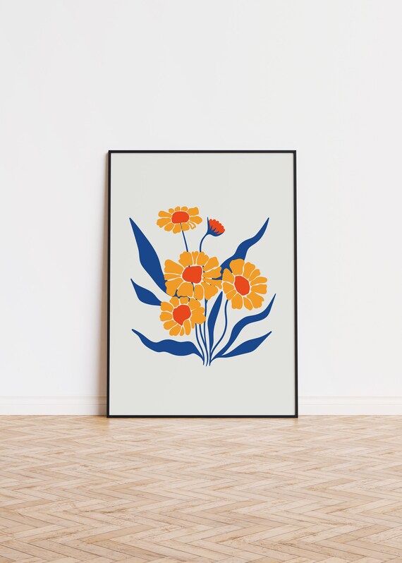 Modern Orange Flower Minimalist Abstract Botanical Art Print