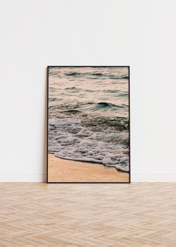Ocean Wave Foam on Sandy Shore Calm Beach Photography Poster