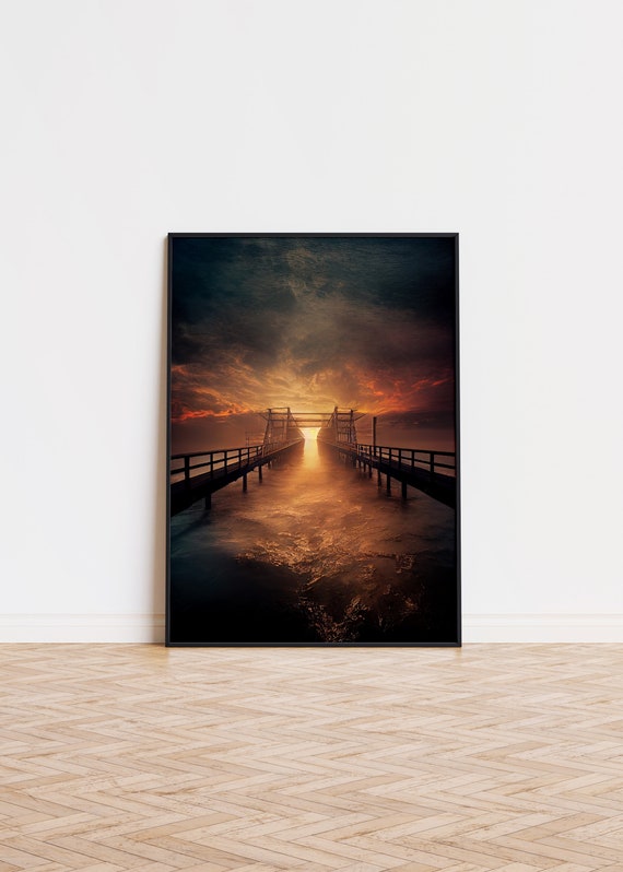 Bridge Sunset Poster Unique Cloud Trendy Wall Art Printed Ocean