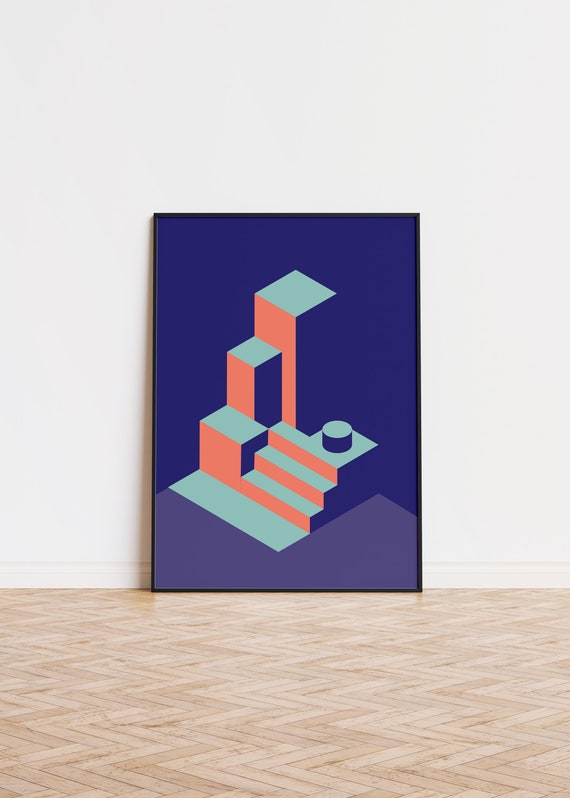 Navy Blue Architecture Poster Wall Art Printed