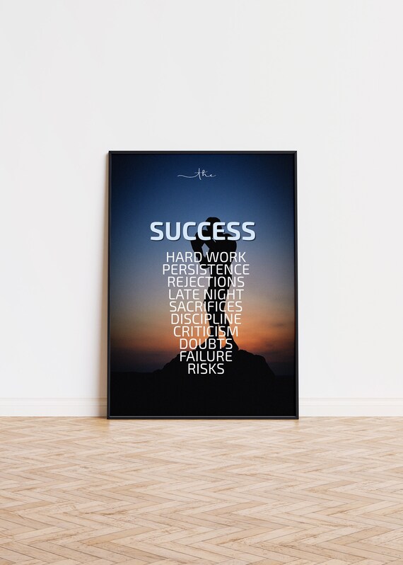 Success Mindset Motivational Poster Hard Work Discipline Quote Wall Decor
