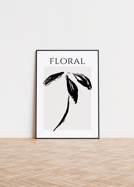 Floral Minimalist Black Brushstroke Palm Fronds Botanical Art Poster
