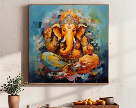 Ganesha Home Decor Framed Print Ganesh Ji Wall Art Hindu God Wall Art Ganesha Painting Ganesh Poster Ready To Hang Home Decor