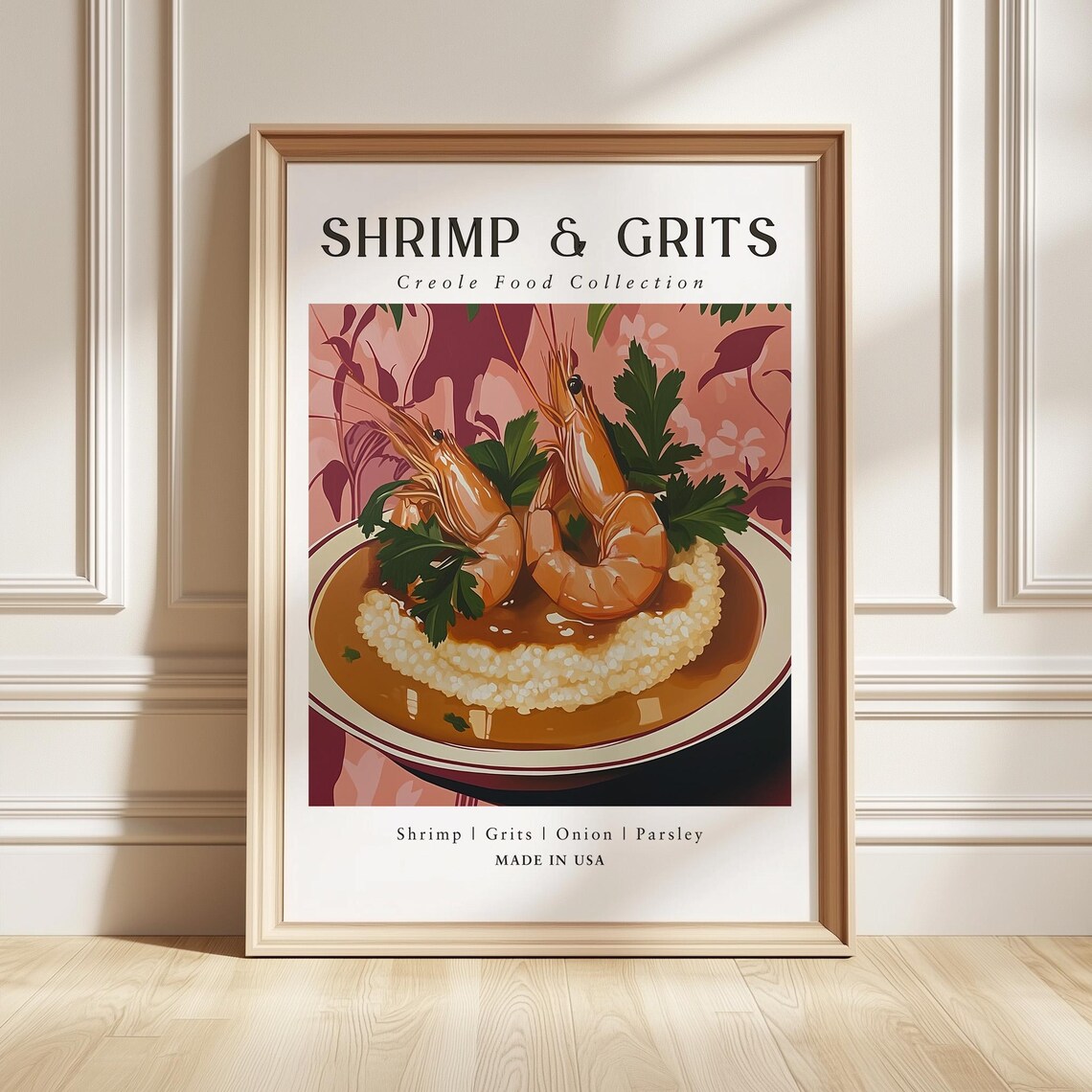 Shrimp Grits Poster, Southern Food Kitchen Decor