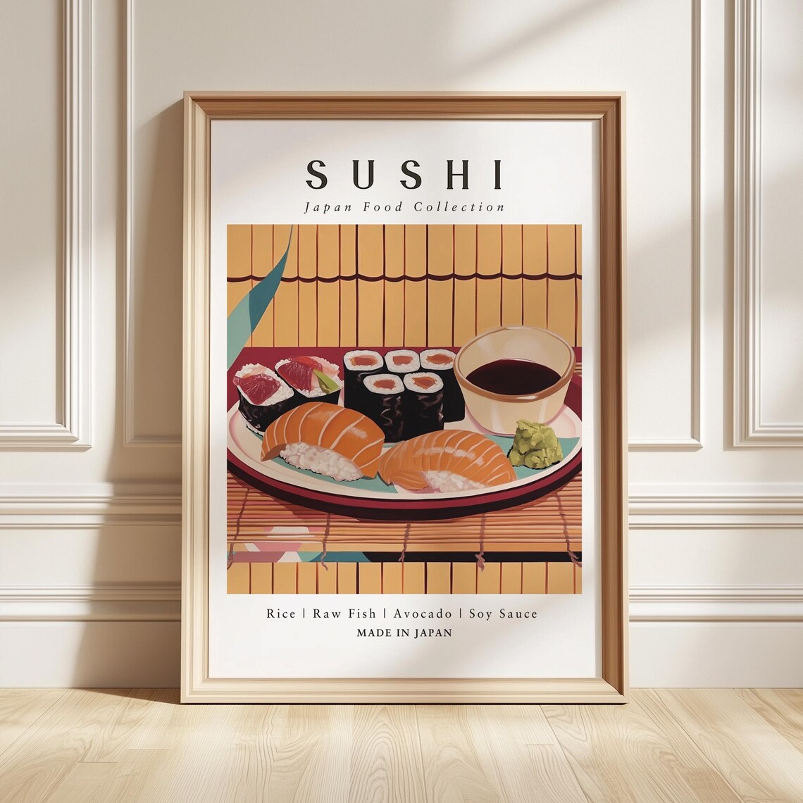 Sushi Japanese Food Collection Salmon Nigiri Kitchen Art Poster