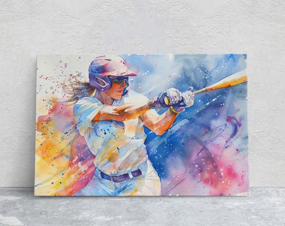 Womens Softball Girls Baseball Colorful Sports Woman Sports Large Art Print Framed Girls Room Kids Room Athlete