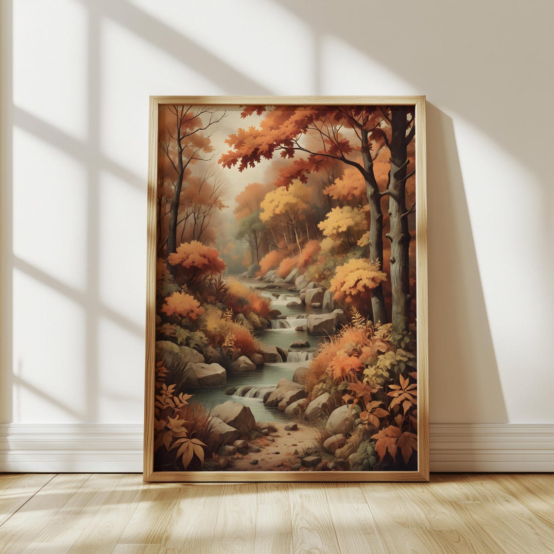 Autumn Creek Rocky Forest Waterfall Cascades Fall Foliage Art Poster