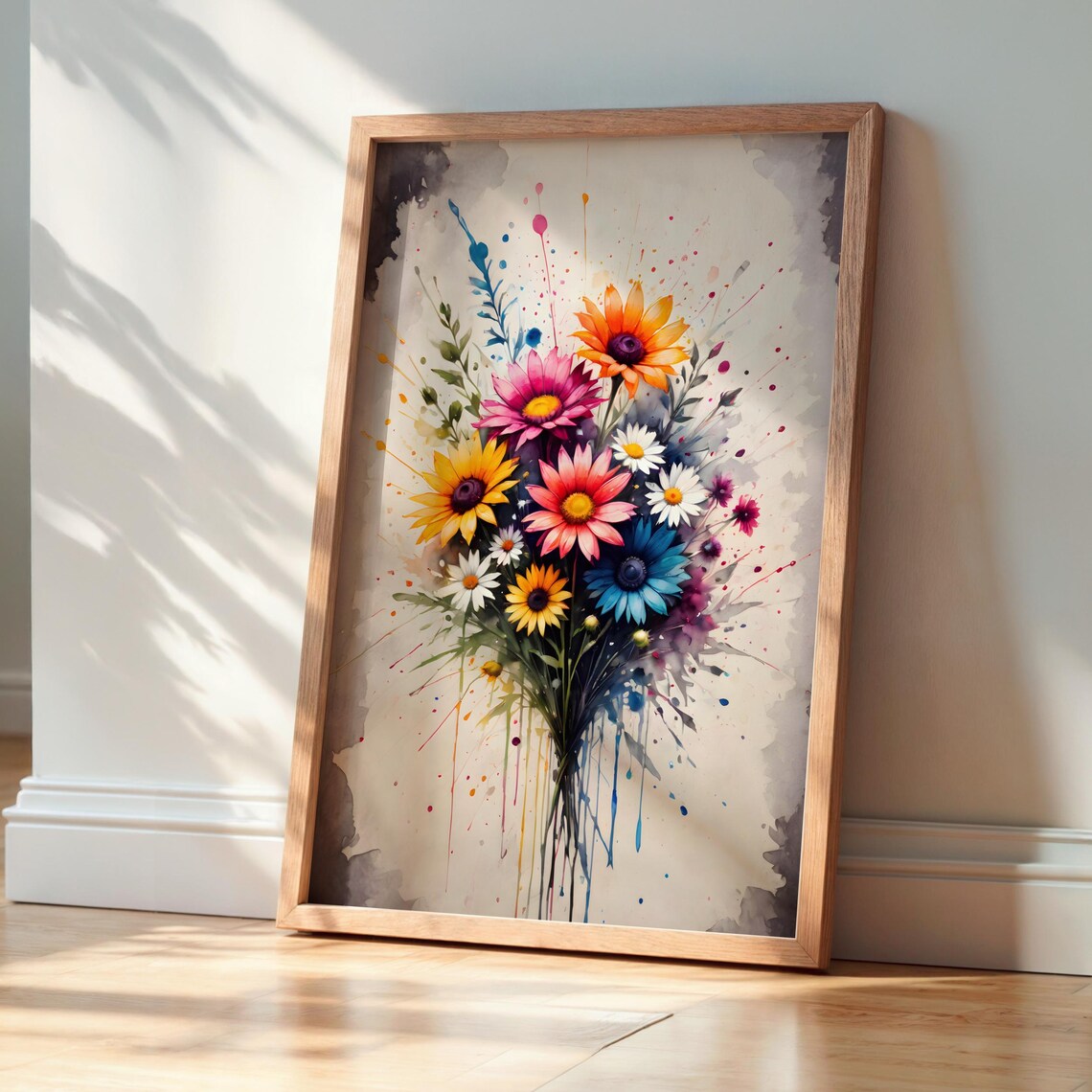 Colorful Wildflower Bouquet Watercolor Daisies Floral Art Poster