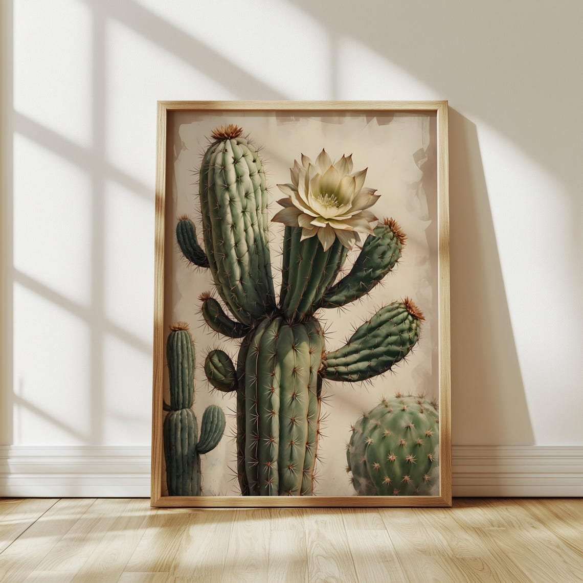 Blooming Cactus Wall Art Desert Print Mexican Decor Boho Plant Artwork Rustic Poster