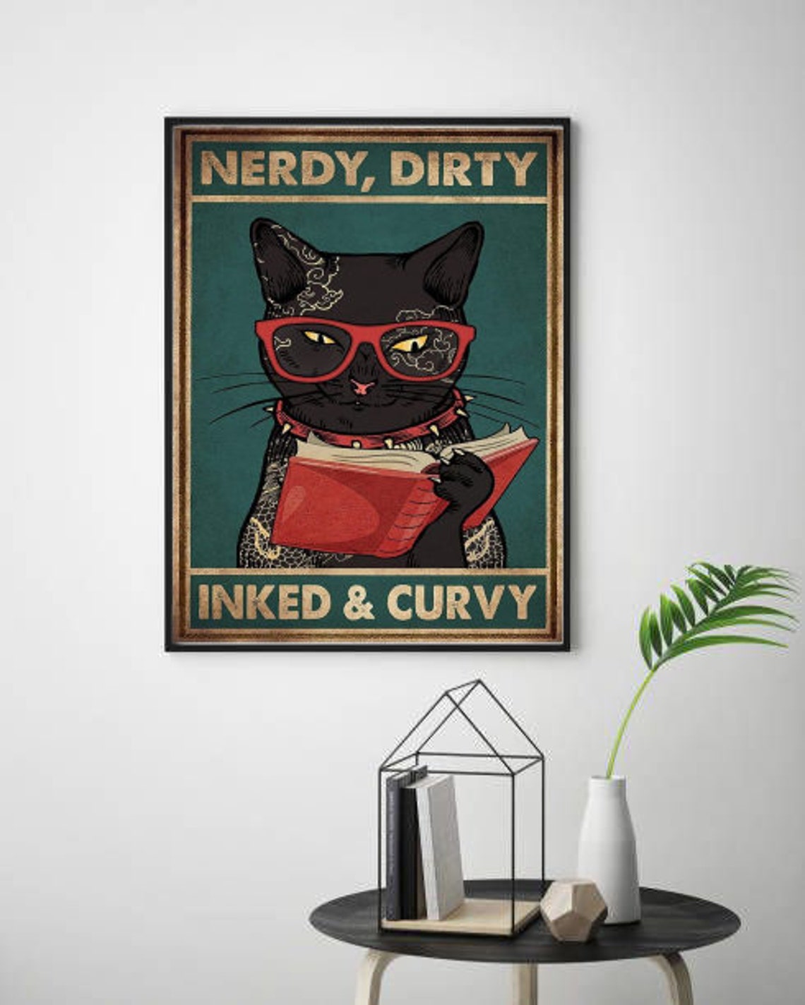 Nerdy Dirty Inkedcurvy Reading Cat Bathroom Decor Wall Art For Bathroom Funny Art Home Decor Funy Wall Art - Image 3