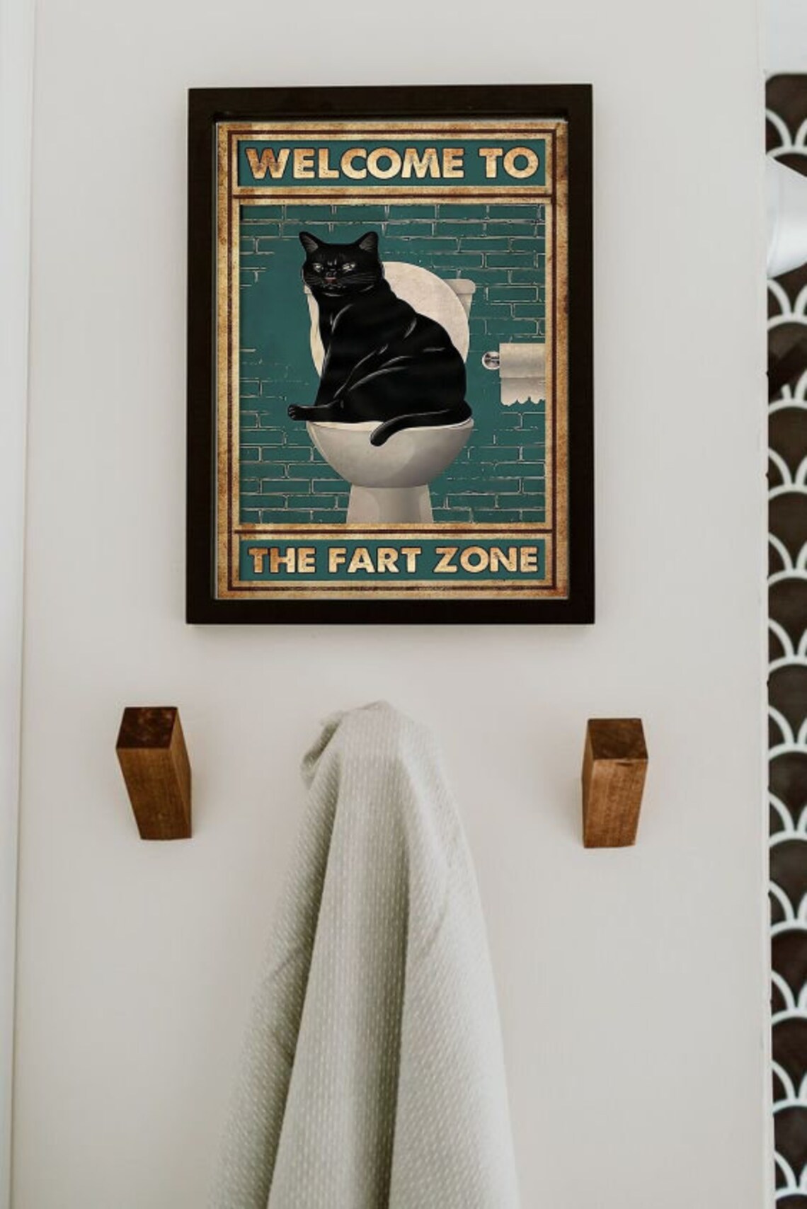 Welcome To The Fart Zone Black Cat Toilet Funny Bathroom Poster - Image 2