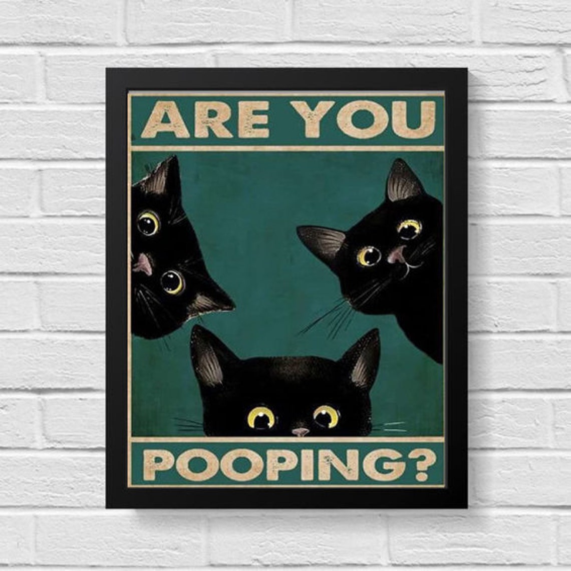 Are You Pooping Funny Black Cats Vintage Bathroom Humor Quote Poster - Image 4