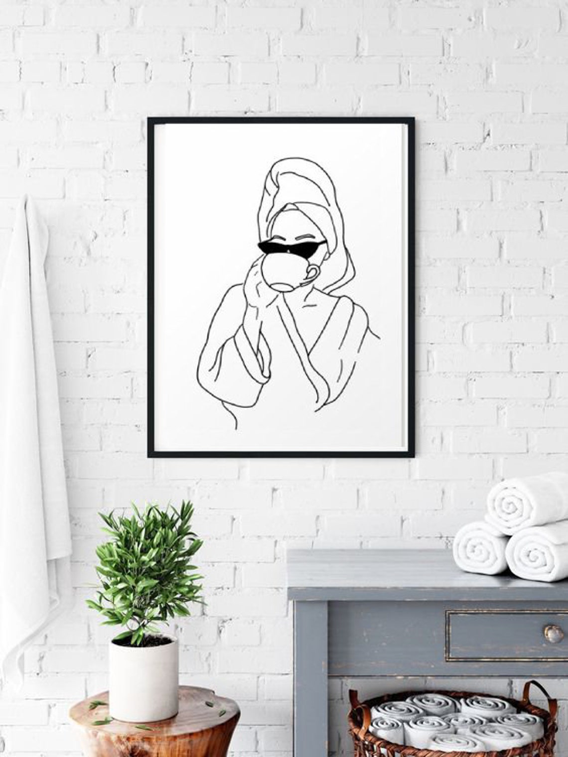 Bathroom Line Art Woman In Robe Woman Art Bathroom Print Modern Bathroom Prints Bathroom Wall Decor - Image 2