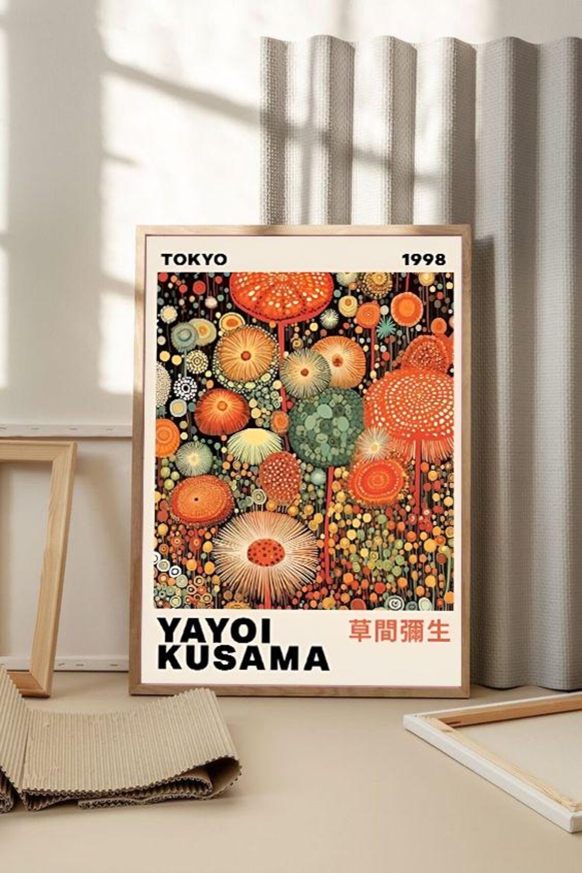 Yayoi Kusama Tokyo 1998 Flower Exhibition Orange Dotted Art Poster