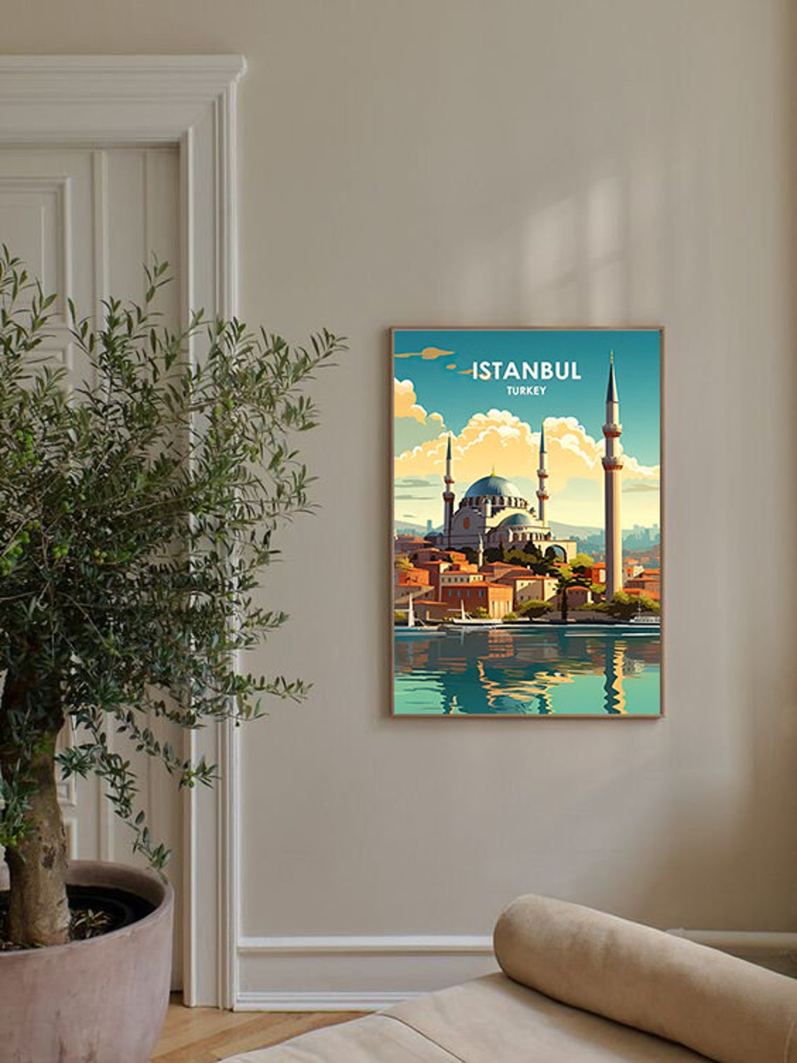 Istanbul Turkey Vintage Travel Poster Mosque Waterfront Scene - Image 2
