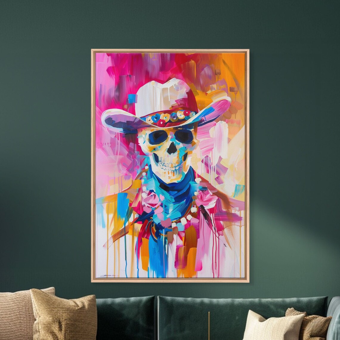 Vibrant Skeleton Cowboy Art Print, Western Decor - Image 4