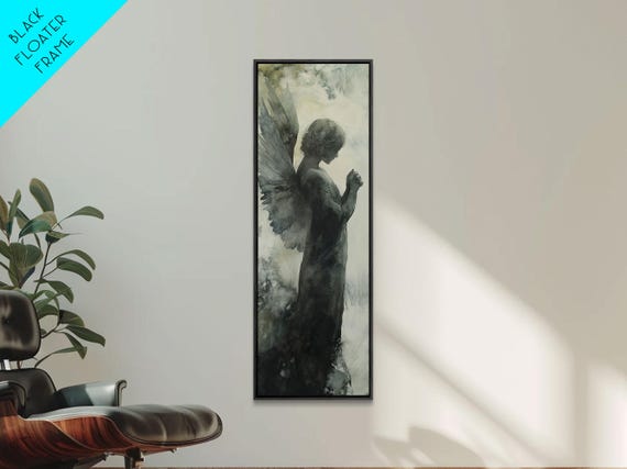 Watercolor Angel Print With Elegant Moody Design Dark Angels Wall Art Gift Idea Vertical Bedroom Zen Art Piece