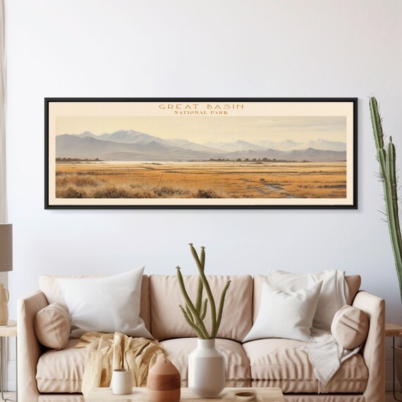 Great Basin National Park Golden Prairie Watercolor Panoramic Travel Poster