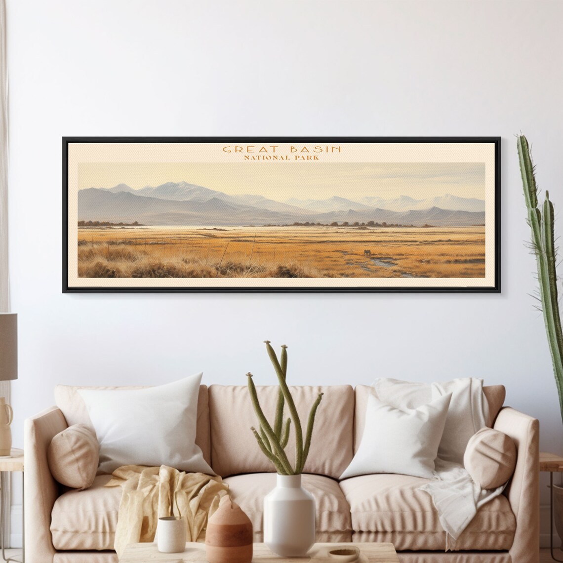 Great Basin National Park Golden Prairie Watercolor Panoramic Travel Poster
