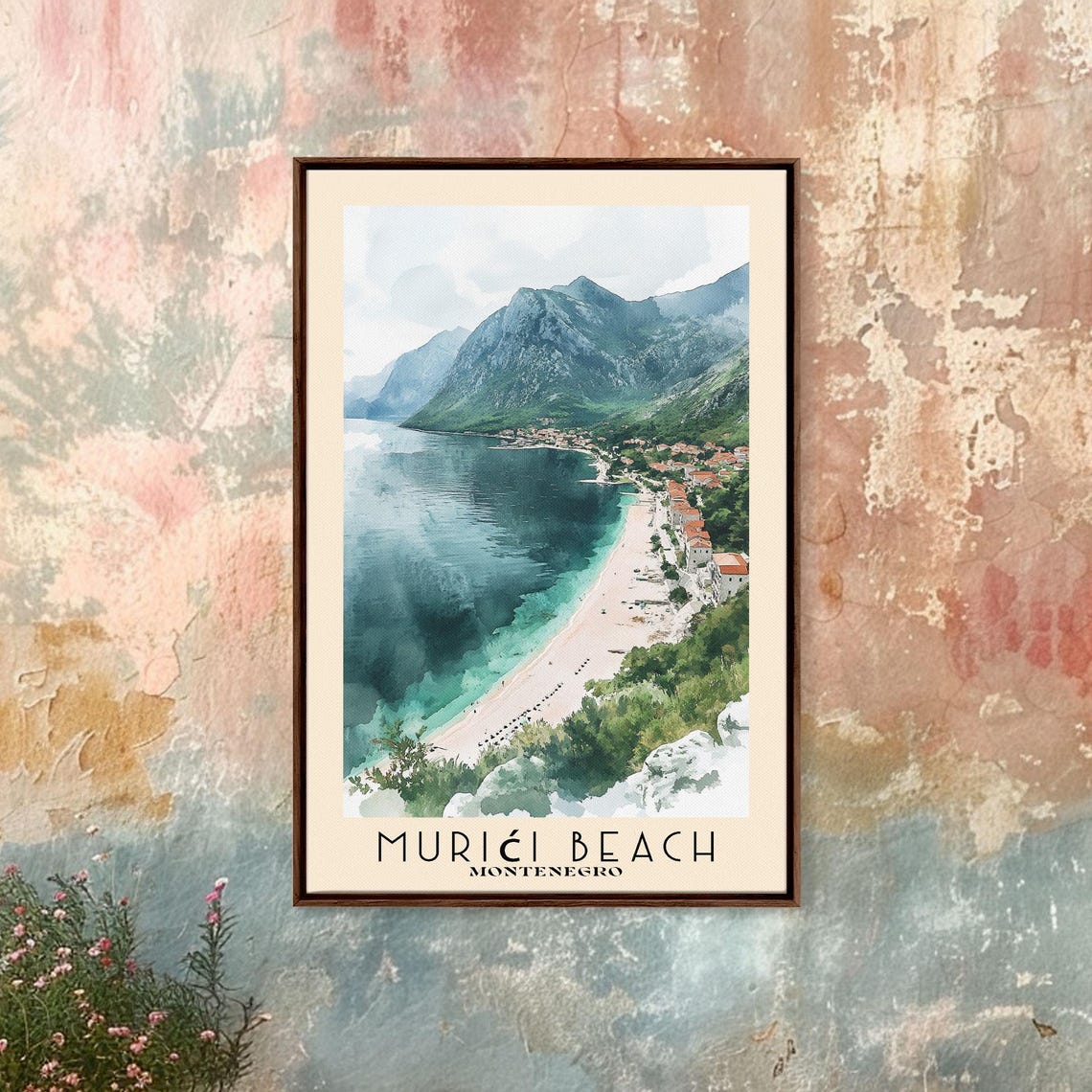 Murici Beach Montenegro White Sand Bay Mountain View Watercolor Poster