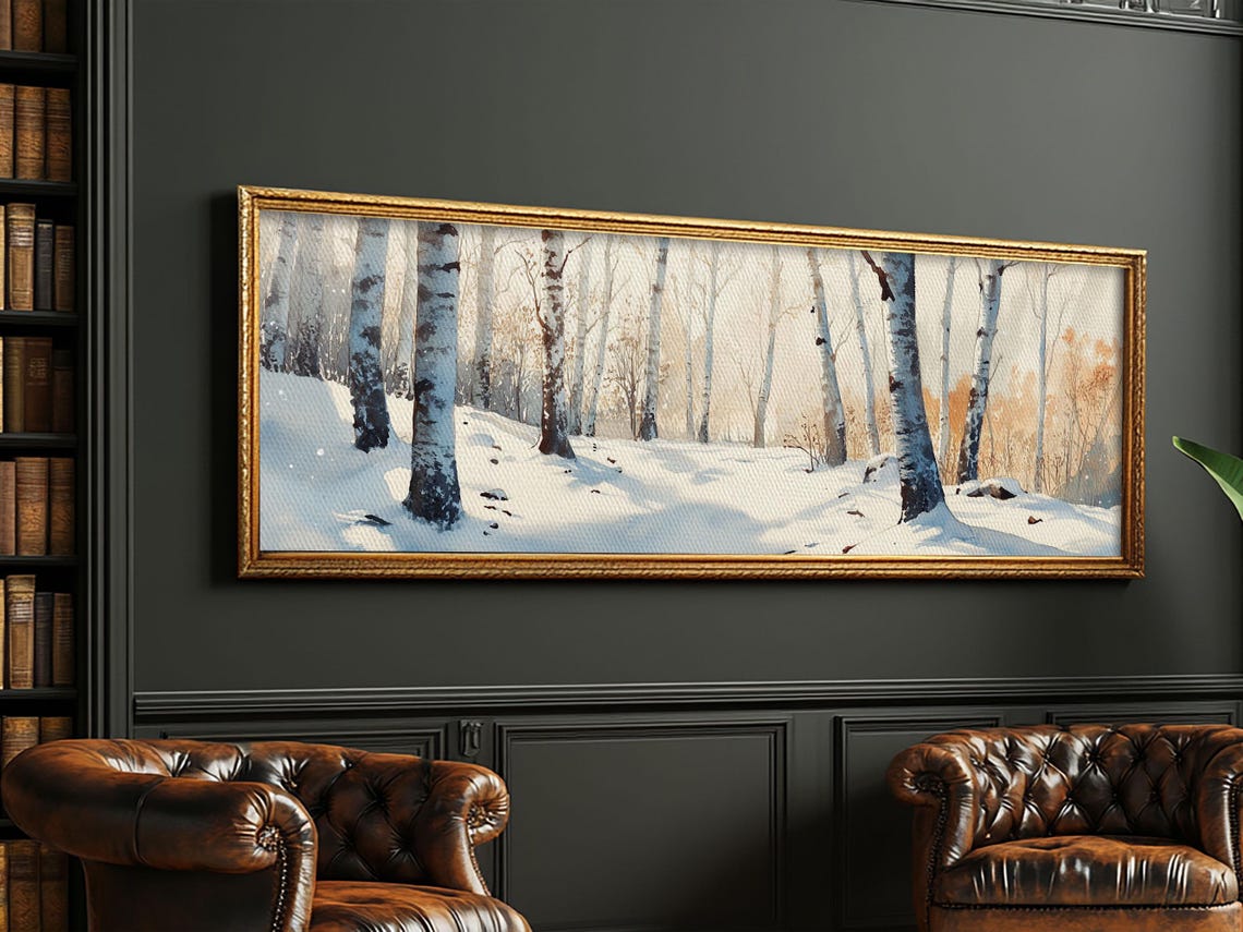 Snowy Birch Forest Winter Golden Light Panoramic Landscape Poster - Image 2