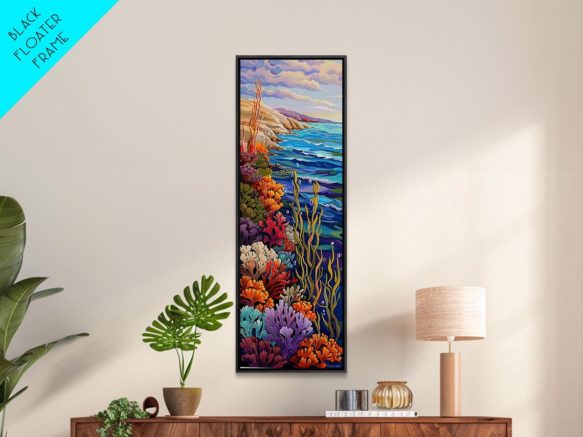 Colorful Coral Reef Ocean Cliffs Sunset Seascape Vertical Travel Poster - Image 5