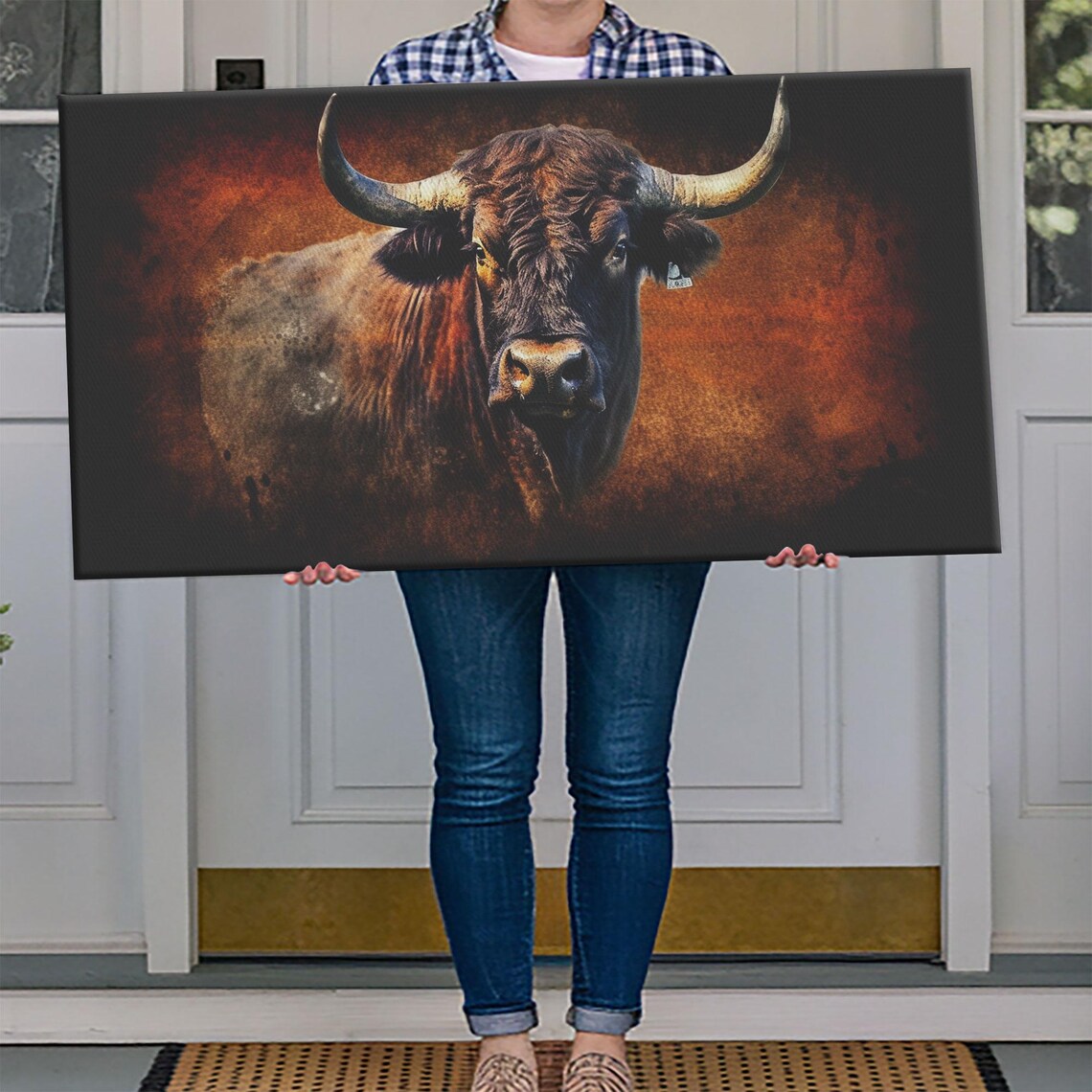 Majestic Longhorn Bull Portrait Rustic Western Farm Animal Print - Image 4