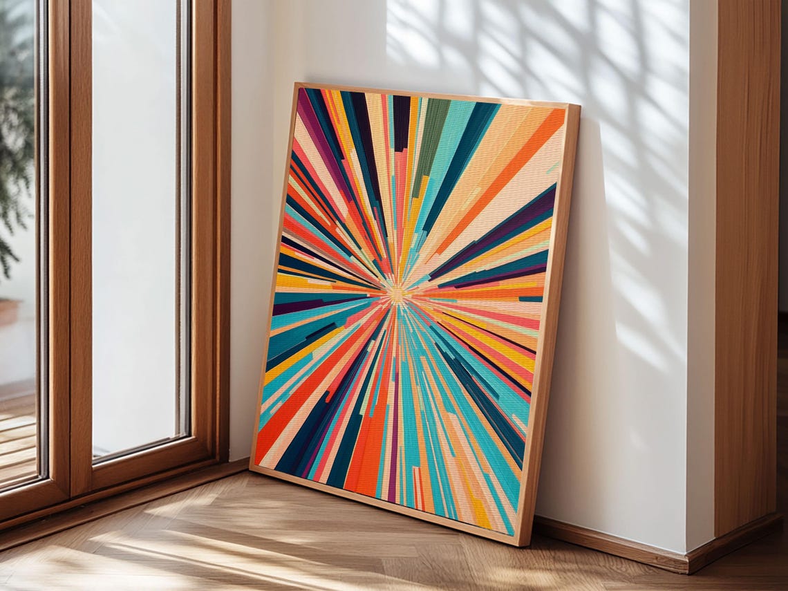 Mid Century Modern Sunburst Rays Colorful Retro Geometric Wall Art - Image 3