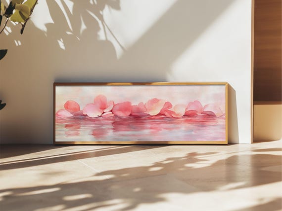 Petal Reflection Art Print Light Pink Wall Art Minimalist Cottagecore Dcor Bedroom Living Room Artwork Rustic Horizontal Gift