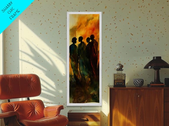 Golden Silhouettes Framed Print African Inspired Art Sunset Hues Moody Abstract Living Room Wall Art Fall Home Decor