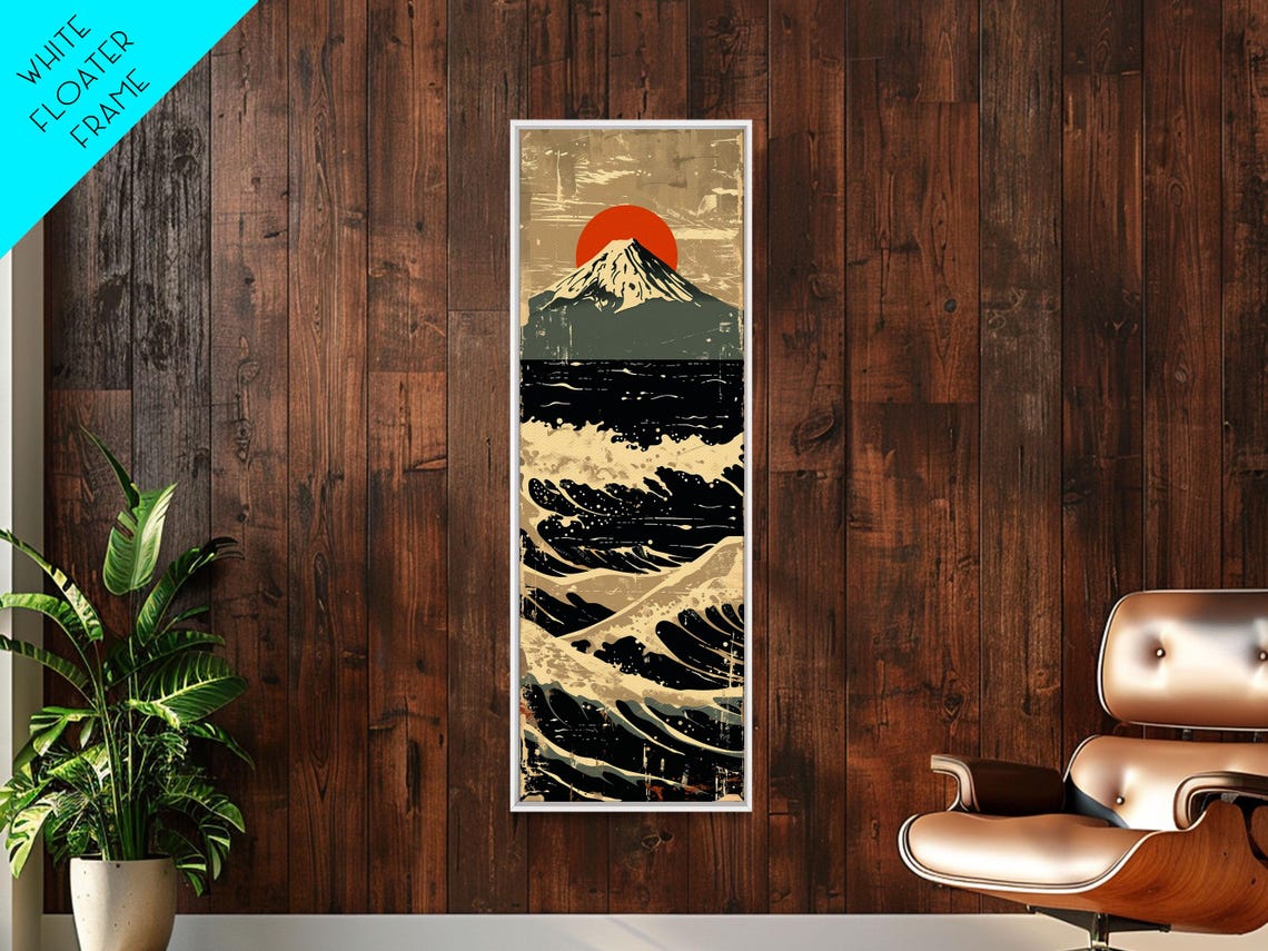 Mount Fuji With Red Sun And Dramatic Ocean Waves Retro Travel Poster - Image 6