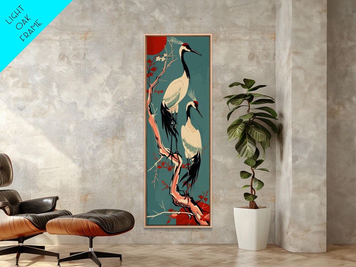 Pair of Cranes Against Sun Background, Wildlife Art Print - Image 2