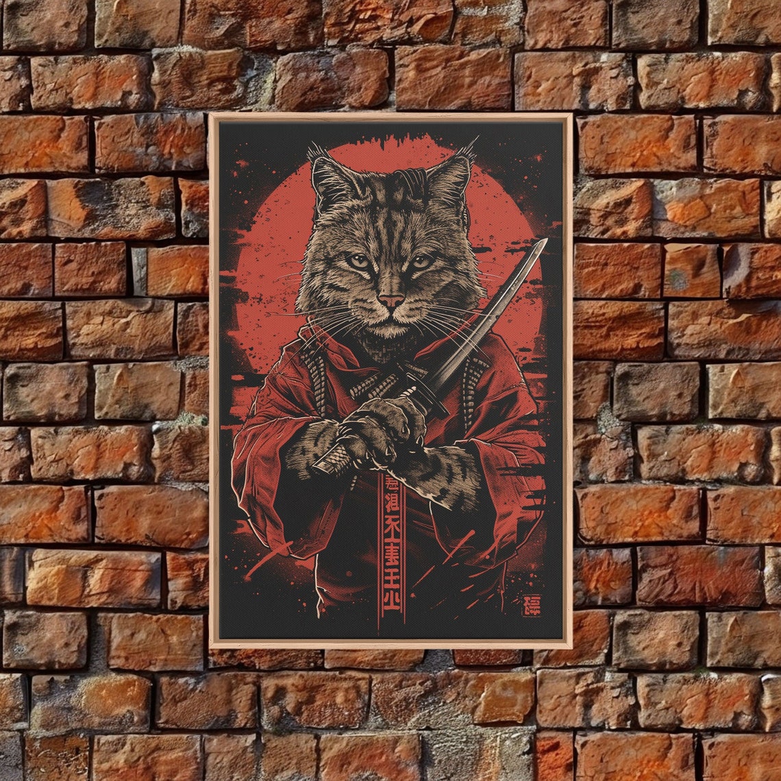 Samurai Cat Katana Red Kimono Japanese Warrior Animal Art Print