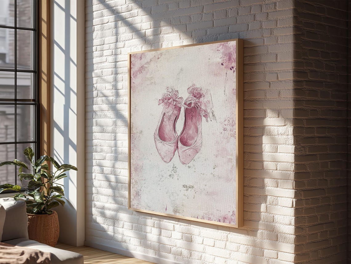 Pink Ballet Slippers Watercolor Romantic Dancer Wall Art Print