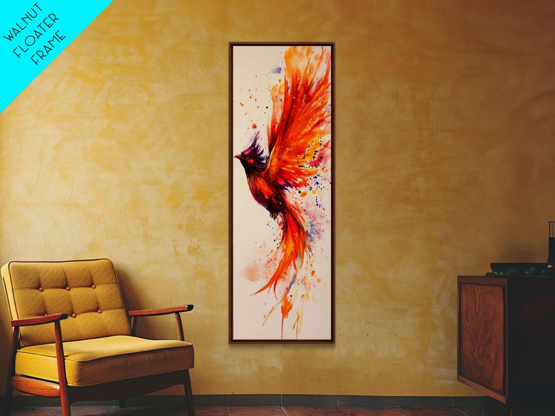 Watercolor Phoenix In Flight Splash Red Orange Flames Wings Art Poster