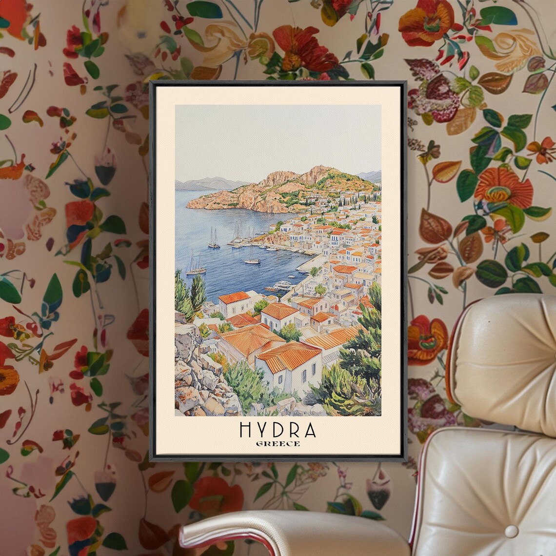 Hydra Greece Watercolor Art Print, Beach Decor - Image 2