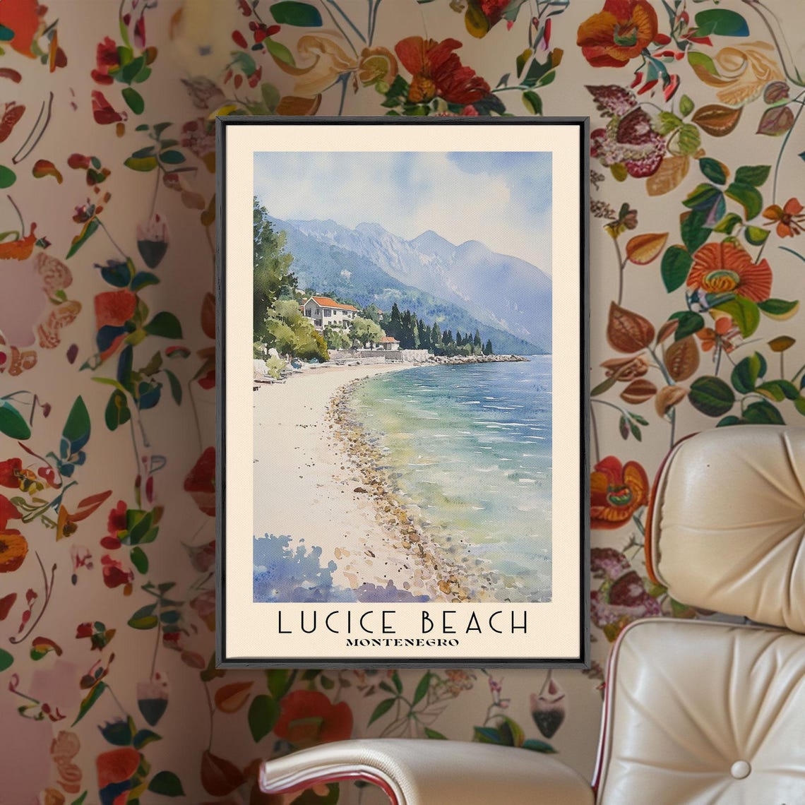 Lucice Beach Montenegro Pebble Cove Turquoise Sea Mountain View Poster - Image 3