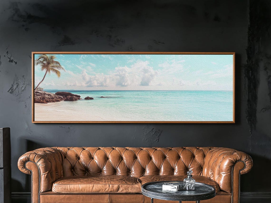 Tropical Beach Palm Tree Turquoise Water Panoramic Photography Poster - Image 4
