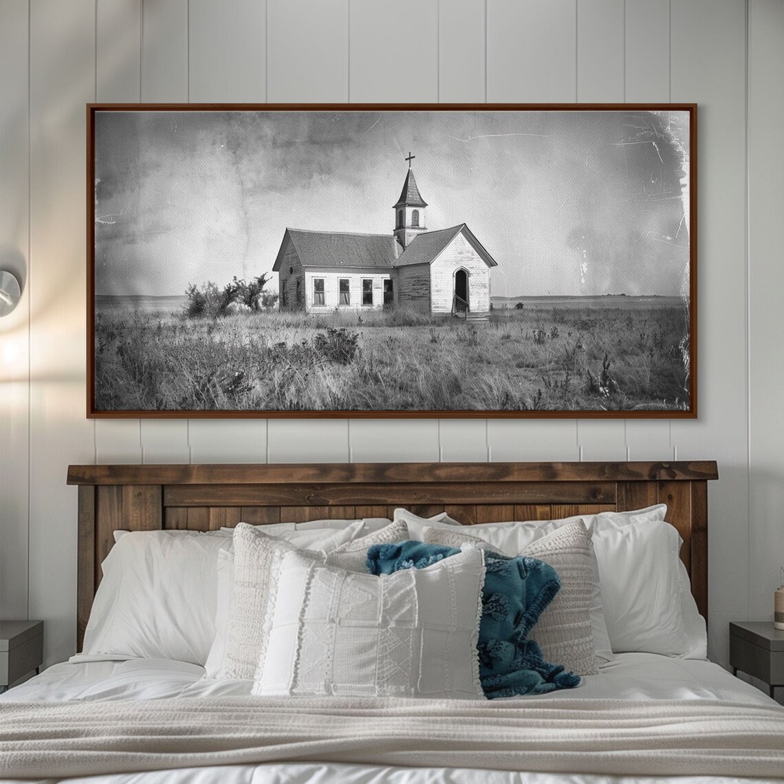 Vintage Country Church in Open Field, Rustic Wall Art Print - Image 4