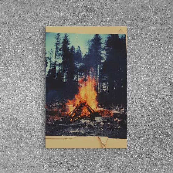 Campfire Outdoors Art Print, Modern Nature Scene