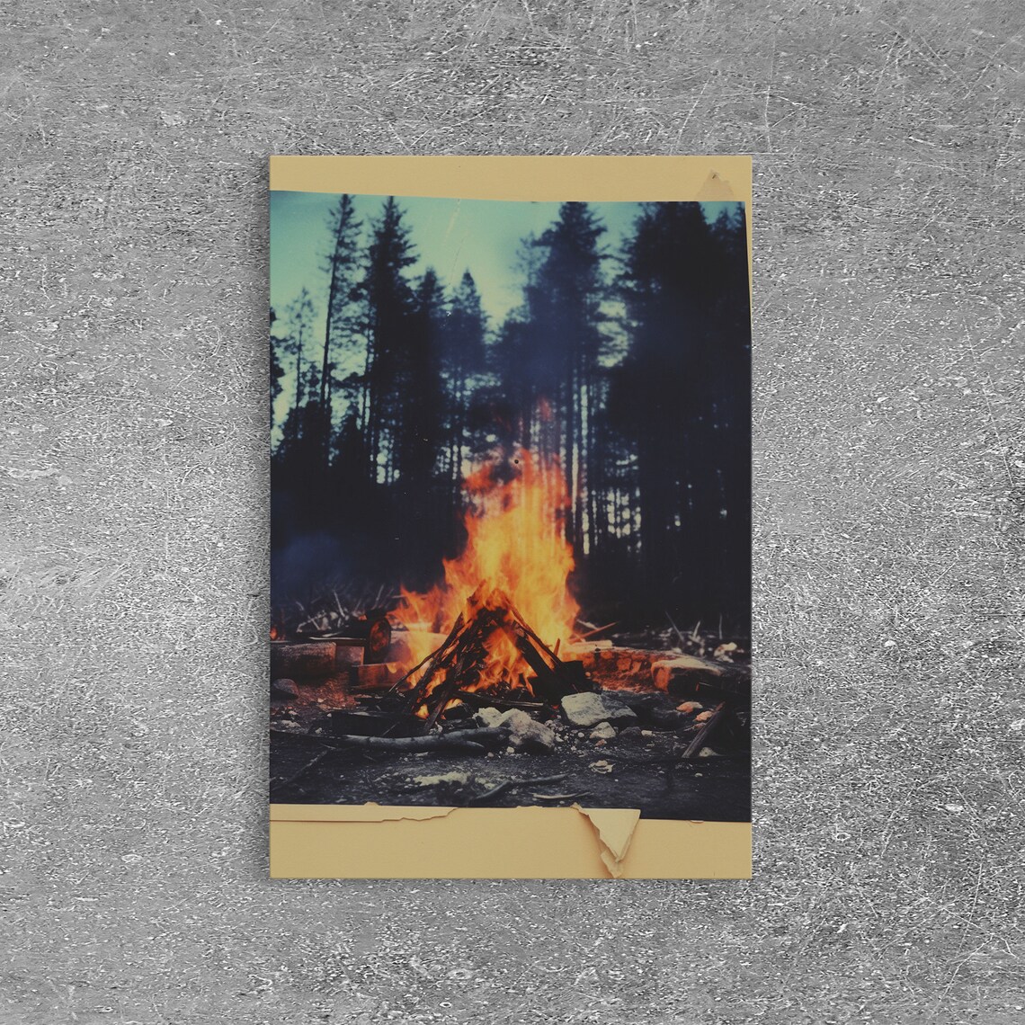 Campfire Outdoors Art Print, Modern Nature Scene