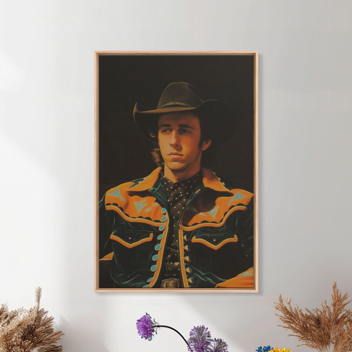 Retro Cowboy Portrait In Western Shirt Against Dark Background Poster - Image 3