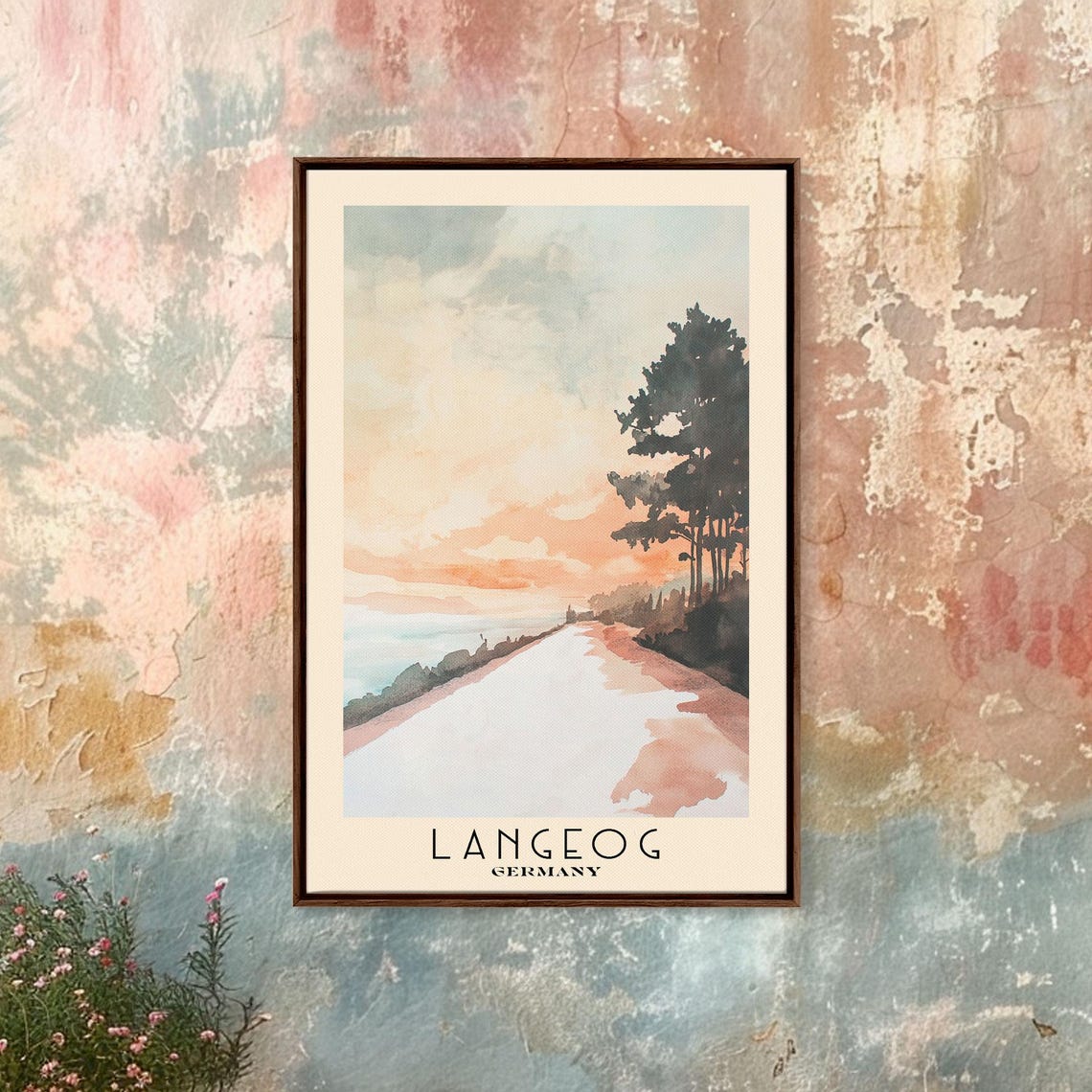 Langeog Germany Soft Pastel Pale Shore Trees Peach Sky Poster - Image 4